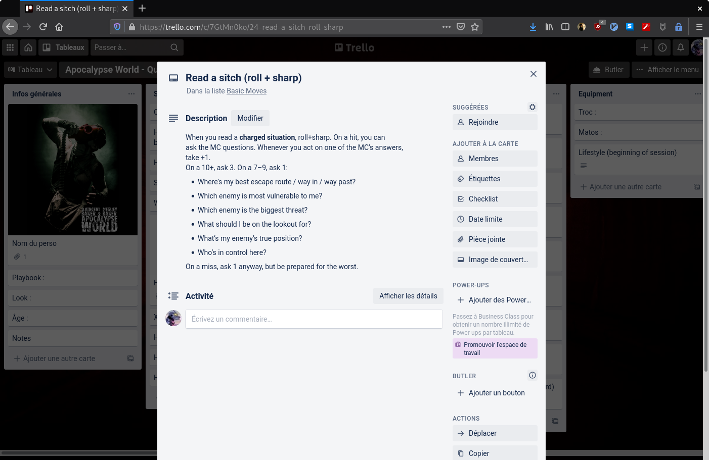 Trello Board Livret de personnage 2