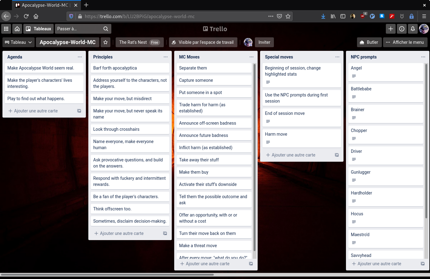 Trello Board Panneau du Maître de Cérémonie